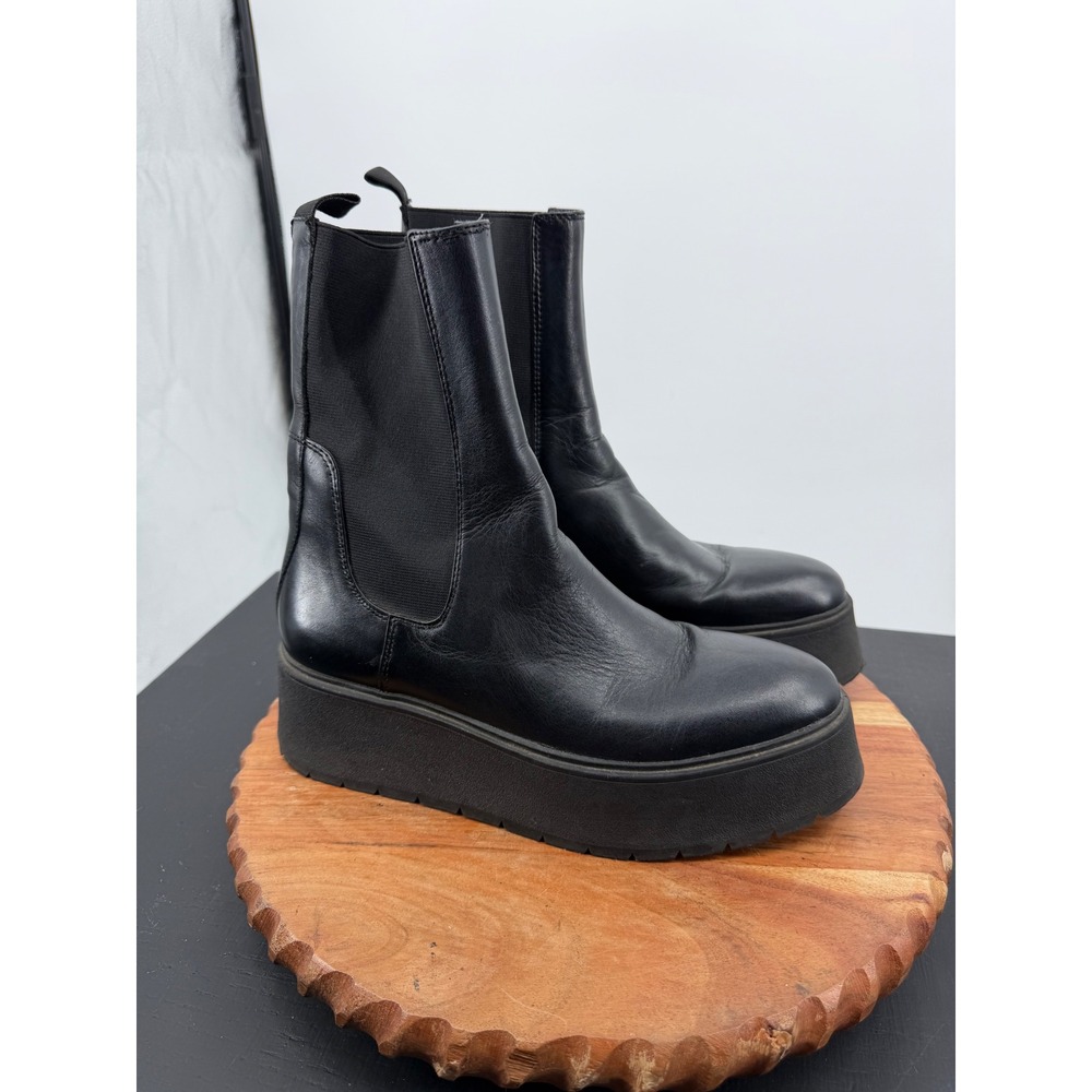 ZARA Platform Chelsea Boots Womens 38 7 Black Leather Chunky Sole 2114/610/040